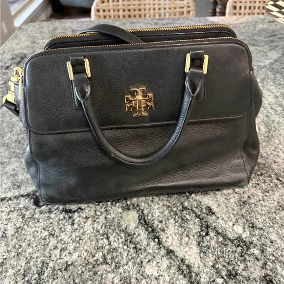 Tory Burch Black Leather Satchel with Gold Accents - Picture 2 of 4